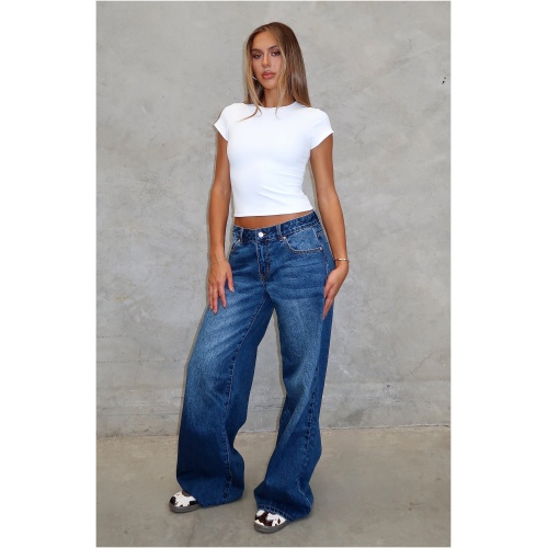 Maeve Low Rise Wide Leg Jeans Washed Dark Blue