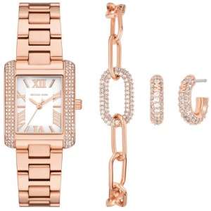 Michael Kors Emery Three-Hand Rose Gold-Tone Stainless Steel Watch, Earrings, and Bracelet Gift Set MK4838SET