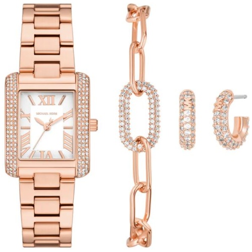 Michael Kors Emery Three-Hand Rose Gold-Tone Stainless Steel Watch, Earrings, and Bracelet Gift Set MK4838SET