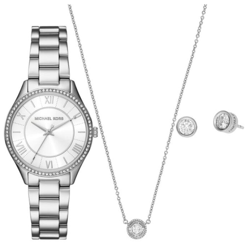 Michael Kors Lauryn Three-Hand Stainless Steel Watch, Earrings and Necklace Gift Set MK4851SET