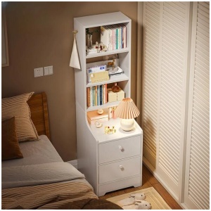 Minimalist Tall Bookshelf White Nightstand Cabinet with Drawers Curved Design