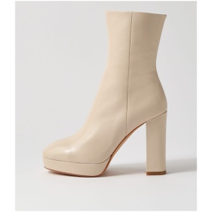Mollini Aggiy Mo Cream Leather Cream Boots Womens Shoes Casual Ankle Boots
