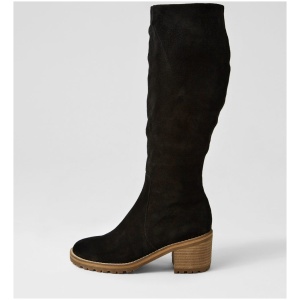 Mollini Balt Mo Black Natural Heel Suede Black Natural Heel Boots Womens Shoes Casual Long Boots