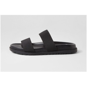 Mollini Bounse Mo Black Elastic Leather Black Sandals Womens Shoes Casual Sandals Flat Sandals