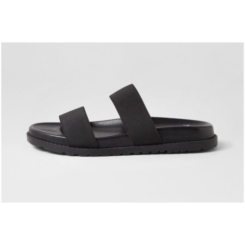 Mollini Bounse Mo Black Elastic Leather Black Sandals Womens Shoes Casual Sandals Flat Sandals