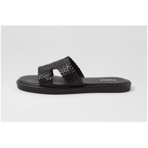 Mollini Dala Mo Black Leather Black Sandals Womens Shoes Sandals Flat Sandals