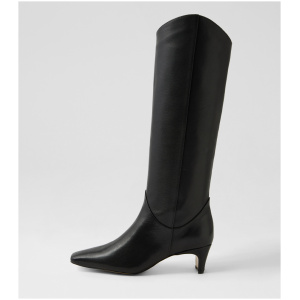 Mollini Didget Mo Black Leather Black Boots Womens Shoes Casual Long Boots