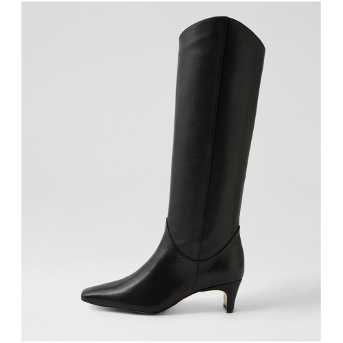 Mollini Didget Mo Black Leather Black Boots Womens Shoes Casual Long Boots