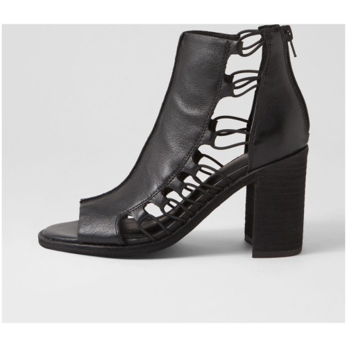 Mollini Jayciy Mo Black Leather Black Sandals Womens Shoes Casual Heeled Sandals