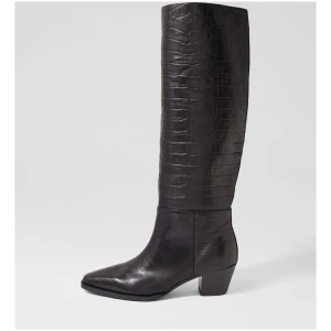 Mollini Joelle Mo Black Croc Leather Black Boots Womens Shoes Casual Long Boots