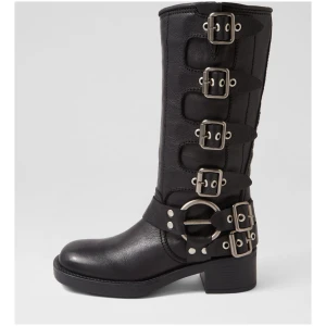 Mollini Kade Mo Black Leather Black Boots Womens Shoes Casual Long Boots