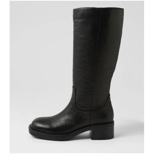 Mollini Kevini Mo Black Leather Black Boots Womens Shoes Casual Long Boots