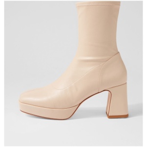 Mollini Now Mo Cream Stretch Smooth Cream Boots Womens Shoes Casual Ankle Boots