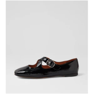 Mollini Nowa Mo Black Crinkle Patent Black Shoes Womens Shoes Casual Flat Shoes