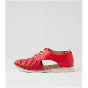 Rollie Sidecut Punch Fiesta Red Leather Fiesta Red Shoes Womens Shoes Casual Flat Shoes
