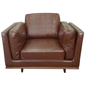 Single Seater Armchair Faux Leather Sofa Modern Lounge Accent Chair in Brown with Wooden Frame