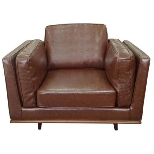 Single Seater Armchair Faux Leather Sofa Modern Lounge Accent Chair in Brown with Wooden Frame