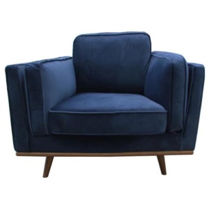 Single Seater Armchair Sofa Modern Lounge Accent Chair in Soft Blue Velvet with Wooden Frame