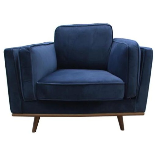 Single Seater Armchair Sofa Modern Lounge Accent Chair in Soft Blue Velvet with Wooden Frame