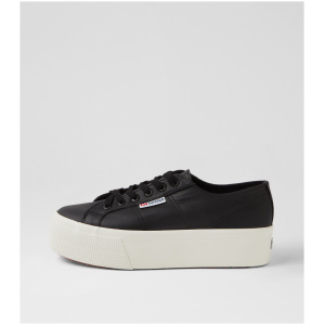 Superga 2790 Platform Tumbled Lea S9 Black Leather Black Sneakers Womens Shoes Casual Casual Sneakers