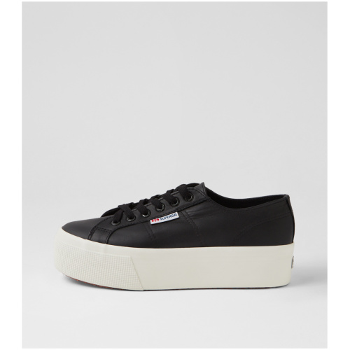 Superga 2790 Platform Tumbled Lea S9 Black Leather Black Sneakers Womens Shoes Casual Casual Sneakers