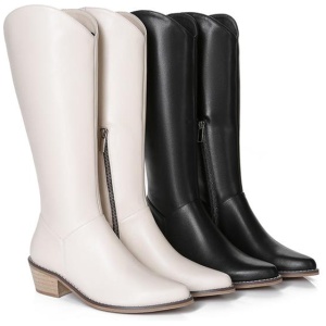 TARRAMARRA® Women Leather Zipper Block Heel Knee-high Boots Catalina - Cream / 35