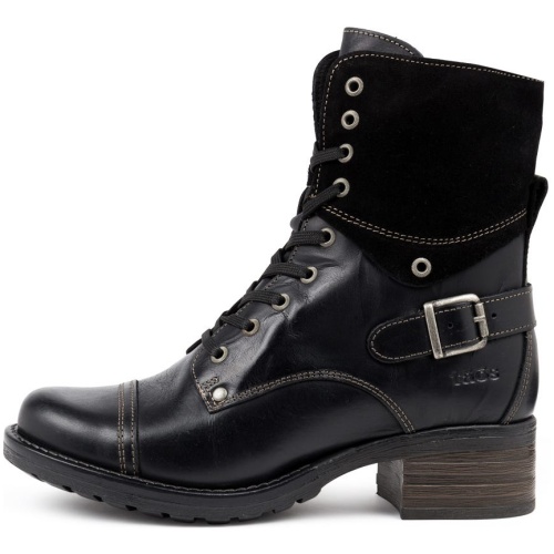 Taos Crave Black Leather Black Boots Womens Shoes Casual Calf Boots