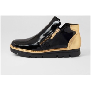 Top End Edda To Black Old Gold Patent Leather Black Old Gold Boots Womens Shoes Ankle Boots