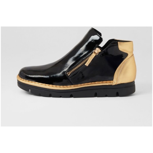 Top End Edda To Black Old Gold Patent Leather Black Old Gold Boots Womens Shoes Ankle Boots