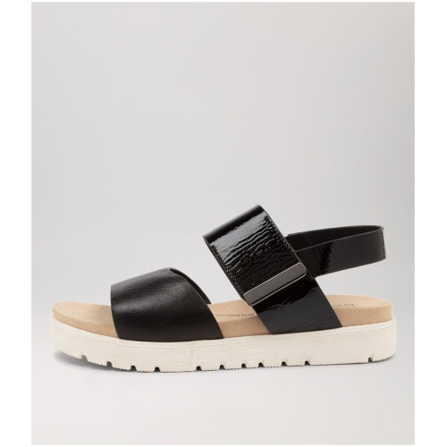 Ziera Nakta Xw Zr Black White Sole Leather Patent Black White Sole Sandals Womens Shoes Casual Sandals Flat Sandals