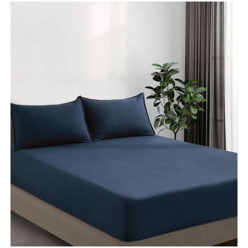 100% Vintage Washed Microfibre Fitted Sheet Set - Ultra Soft & Lightweight All-Season Fitted Sheet with 1 Pillowcase (Navy Blue, King Single Size)