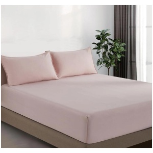 100% Vintage Washed Microfibre Fitted Sheet Set - Ultra Soft & Lightweight All-Season Fitted Sheet with 1 Pillowcase (Pink, King Single Size)
