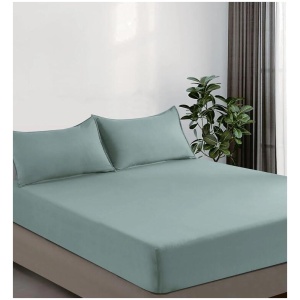 100% Vintage Washed Microfibre Fitted Sheet Set - Ultra Soft & Lightweight All-Season Fitted Sheet with 1 Pillowcase (Seafoam, Single Size)