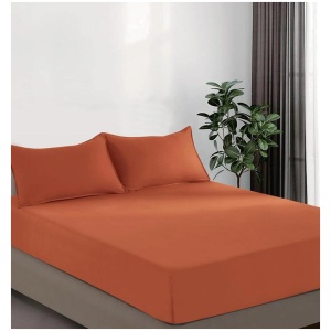 100% Vintage Washed Microfibre Fitted Sheet Set - Ultra Soft & Lightweight All-Season Fitted Sheet with 1 Pillowcase (Terracotta, King Single Size)
