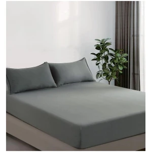 100% Vintage Washed Microfibre Fitted Sheet Set - Ultra Soft & Lightweight All-Season Fitted Sheet with 2 Pillowcases (Grey, King Size)