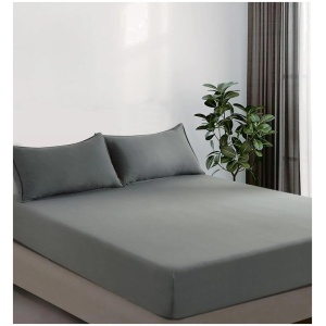 100% Vintage Washed Microfibre Fitted Sheet Set - Ultra Soft & Lightweight All-Season Fitted Sheet with 2 Pillowcases (Grey, Queen Size)
