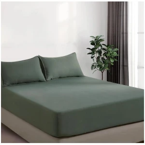 100% Vintage Washed Microfibre Fitted Sheet Set - Ultra Soft & Lightweight All-Season Fitted Sheet with 2 Pillowcases (Khaki Green, King Size)