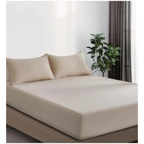 100% Vintage Washed Microfibre Fitted Sheet Set - Ultra Soft & Lightweight All-Season Fitted Sheet with 2 Pillowcases (Linen, Queen Size)