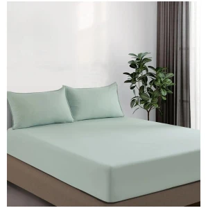 100% Vintage Washed Microfibre Fitted Sheet Set - Ultra Soft & Lightweight All-Season Fitted Sheet with 2 Pillowcases (Sage, King Size)