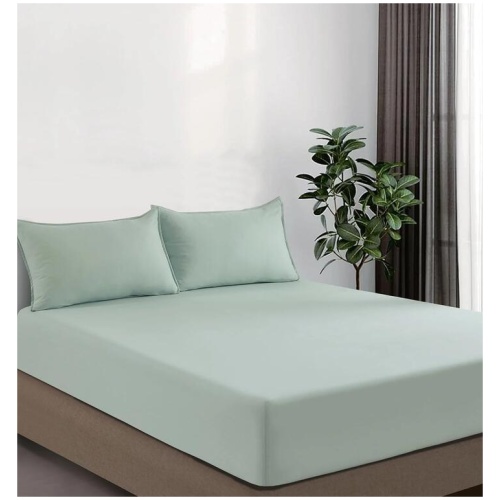 100% Vintage Washed Microfibre Fitted Sheet Set - Ultra Soft & Lightweight All-Season Fitted Sheet with 2 Pillowcases (Sage, Queen Size)