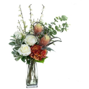 80Cm Hydrangea & Banksia Artificial Plant Orange