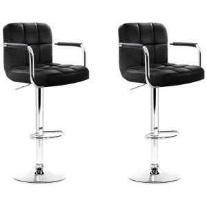 Artiss 2x Bar Stools Leather Gas Lift w/Armrest Black