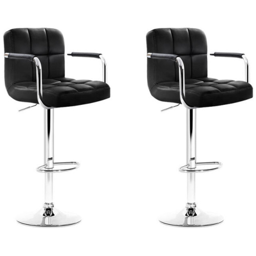 Artiss 2x Bar Stools Leather Gas Lift w/Armrest Black