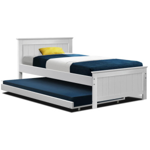 Artiss Bed Frame King Single Size Wooden Trundle Daybed White ELVIS