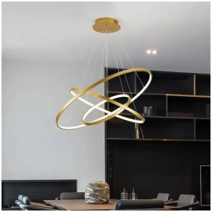BAMDECOR 18801 Modern LED Chandelier, Dimmable Pendant Light with Remote Control Rings Round Ceiling Lighting Fixture 3 Color Temperatures Contemporar