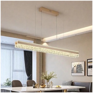 BAMDECOR A122 Nordic Long Dual Linear Dimmable Acrylic Kitchen Dining Table Pendant Light Minimalist Modern Lighting (Coffee)