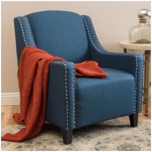 Camden Linen Fabric Studded Armchair in Dark Blue