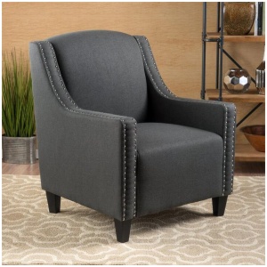 Camden Linen Fabric Studded Armchair in Dark Grey
