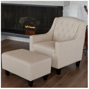 Canberra Fabric Armchair & Ottoman in Begie Linen