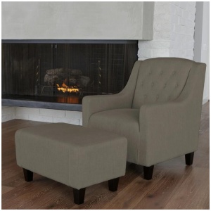 Canberra Fabric Armchair & Ottoman in Grey Linen